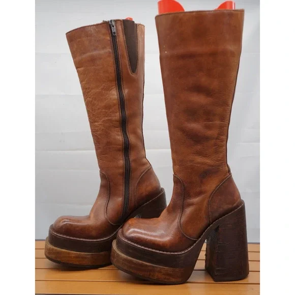 Vintage Mega-Chunky Sonax Leather Double-Platform Size 37 / US 6 Knee Boots. - Picture 3 of 15